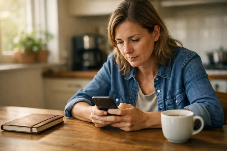 Person am Küchentisch, die auf einem Smartphone Hilfe bei einem TikTok Problem sucht