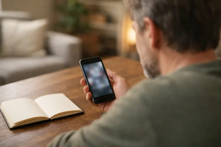 Person, die zu Hause auf einem Smartphone prüft, welche Instagram Highlights entfernt werden können