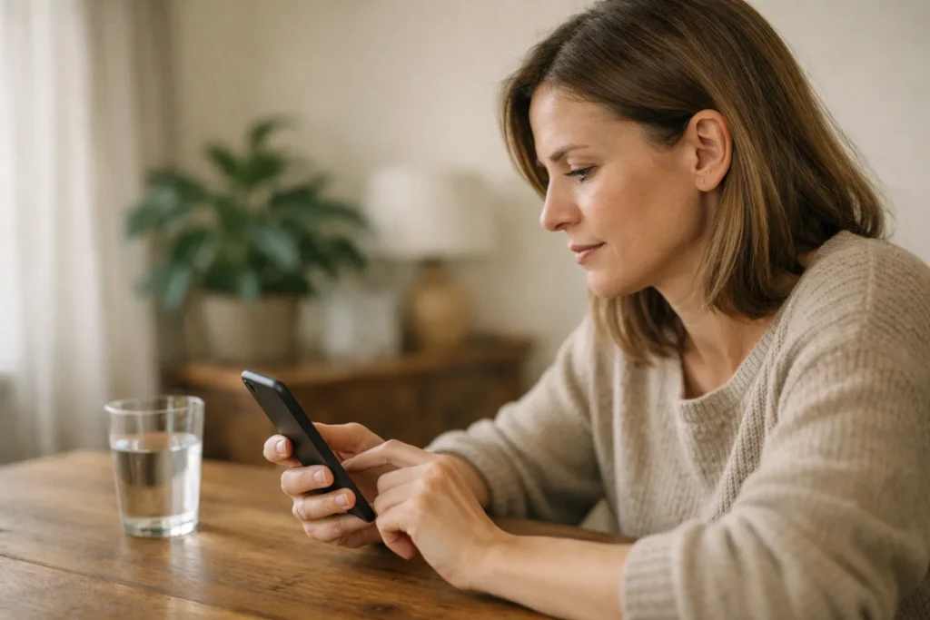 Person überprüft zu Hause eine Smartphone Follower Liste auf Instagram.