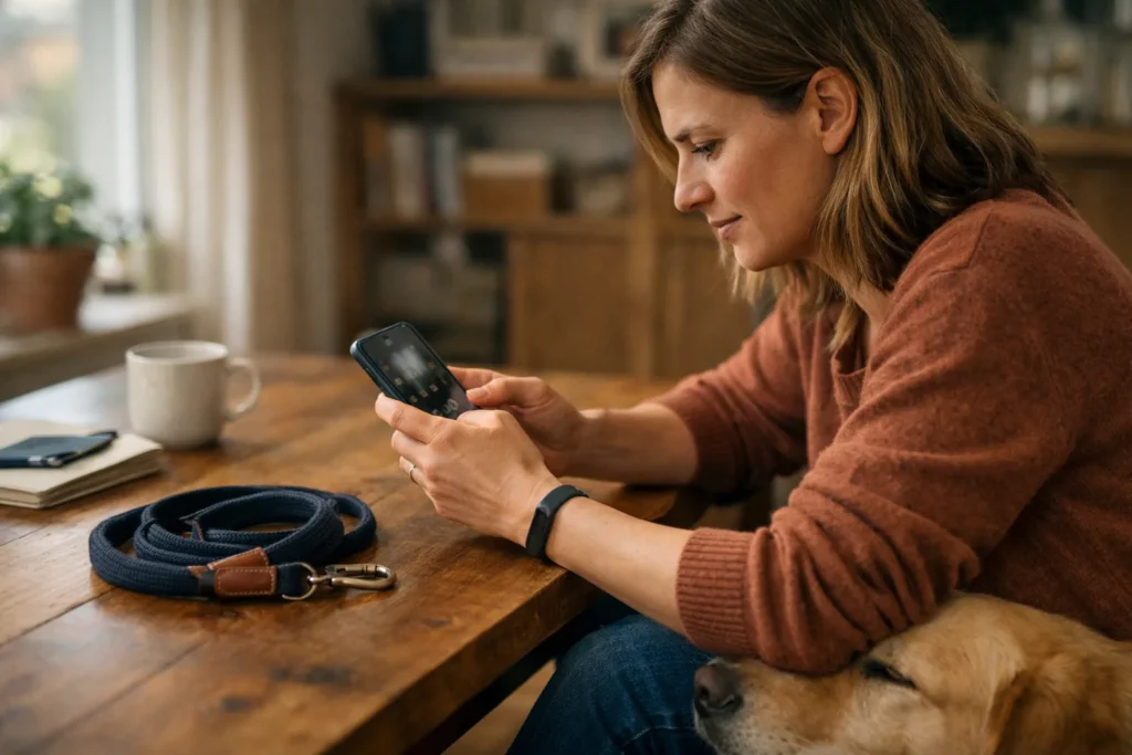 Person sieht sich zu Hause ein Video auf einem Smartphone an, bevor es als Facebook Reel geteilt wird.